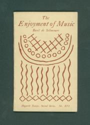 Image of front cover of The Enjoyment of Music with monochromatic illustration by Vanessa Bell