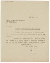 Image of typescript letter from The Hogarth Press to Raymond Savage Limited (03/08/1933) page 1 of 1