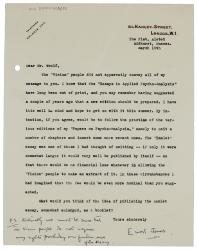 Image of typescript letter from Ernest Jones to Leonard Woolf (1947) page 1 of 1