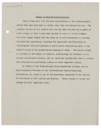 Image of typescript blurb relating to Essays in Applied Psychoanalysis [3] page 1 o 1