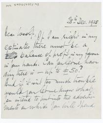 Image of handwritten letter from Norman Leys to Leonard Woolf (28/12/1925) page 1 of 2