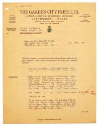 Image of typescript letter from The Garden City Press to The Hogarth Press (12/01/1931) page 1 of 3 