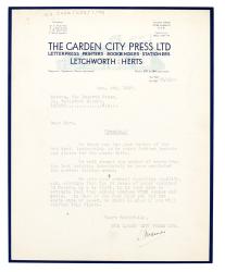 Letter from The Garden City Press to The Hogarth Press (06/12/1937)
