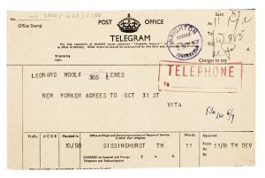 Telegram from Vita Sackville-West to Leonard Woolf (unknown date)