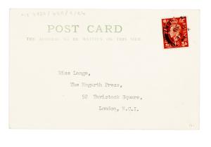Postcard from Vita Sackville-West to The Hogarth Press (11/02/1938)