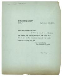 Letter from The Hogarth Press to Vita Sackville-West (16/09/1938)