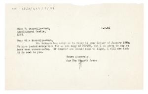 Letter from The Hogarth Press to Vita Sackville-West (01/02/1946)
