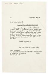 Letter from The Hogarth Press to The Microfilms for the Disabled Association Ltd (18/05/1949)