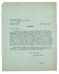 Letter from Margaret West at The Hogarth Press to Alison Neilans (04/12/1936)