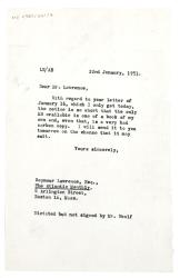 Letter from The Hogarth Press to Seymour Lawrence (22/01/1953)