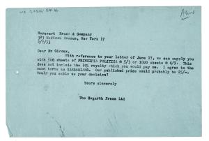Letter from The Hogarth Press to Harcourt, Brace and Company (07/02/1953)