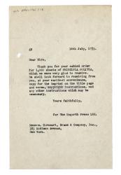 Letter from The Hogarth Press to Harcourt, Brace, and Company (14/07/1953)