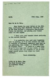 Letter from The Hogarth Press to The Book Society (30/07/1953)