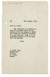 Letter from The Hogarth Press to Leonard Woolf (28/08/1953)