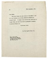 Letter from The Hogarth Press to Philosophical Library (28/09/1953)