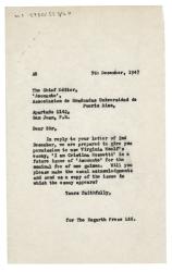 Letter from The Hogarth Press to University of Puerto Rico (09 Dec 1947)