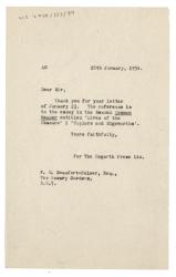 Letter from The Hogarth Press to Francis Beaufort-Palmer (28 Jan 1954)