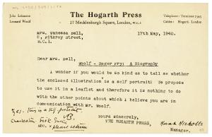 Image of a Letter from The Hogarth Press to Vanessa Bell (17/05/1940)