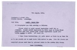 Image of a Letter from The Hogarth Press to R. & R. Clark Ltd (07/08/1940)
