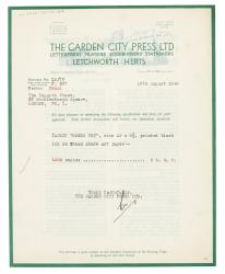 Image of a Letter from The Garden City Press to The Hogarth Press (16/08/1940)