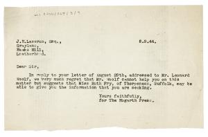 Image of a Letter from The Hogarth Press to J. H. Lazerus (08/09/1944)
