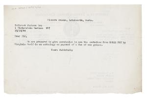 Image of a Letter from The Hogarth Press to Holbrook Jackson (16/10/1944)