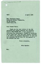 Letter from Rita Spurdle at The Hogarth Press to Françoise Ratyé at Librairie Ernest Flammarion (09/04/1976)