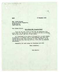 Letter from Rita Spurdle at The Hogarth Press to Jeanne Durand at Librairie Ernest Flammarion (17/12/1975)