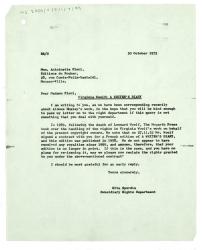 Letter from Rita Spurdle at The Hogarth Press to Antoinette Fiori at Editions du Rocher (30/10/1975)