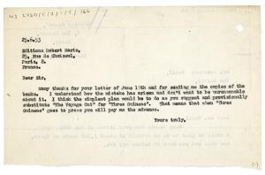 Letter from Leonard Woolf at The Hogarth Press to Robert Marin at Éditions Robert Marin (25/06/1953)