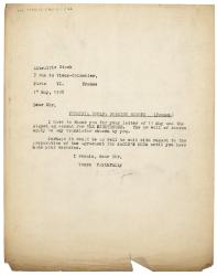 Image of a Letter from Leonard Woolf at The Hogarth Press to Librairie Stock (14/05/1928)