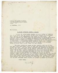 Image of a Letter from Leonard Woolf at The Hogarth Press to Georgette Camille (21/10/1929)