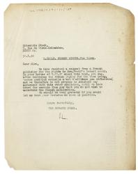 Image of a Letter from John F. Lehmann at The Hogarth Press to Librairie Stock (31/08/1932)