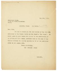 Image of a Letter from The Hogarth Press to Librairie Stock (04/05/1933)