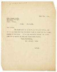 Image of a Letter from Margaret West at The Hogarth Press to Simone David (09/06/1933)