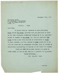 Image of a Letter from The Hogarth Press at Librairie Stock (17/11/1933)