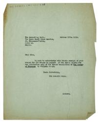 Image of a Letter from Margaret West at The Hogarth Press to Opera Mundi Press Service (17/10/1935)