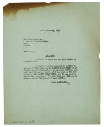 Image of a Letter from Leonard Woolf at The Hogarth Press to Librairie Stock (19/02/1937)