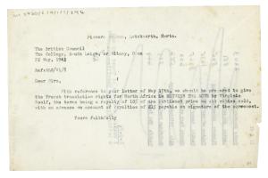 Image of a Letter from Leonard Woolf at The Hogarth Press to The British Council (22/05/1943)