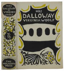 Image of black and yellow artwork for 'Mrs Dalloway' by Virginia Woolf, with designs by Vanessa Bell