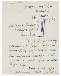 Image of a Letter from Pamela Diamand to The Hogarth Press (23/07/1949) 