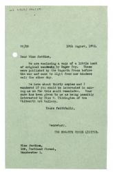 Image of typescript letter from The Hogarth Press to Miss G. Jardine (20/08/1952)  page 1 of 1