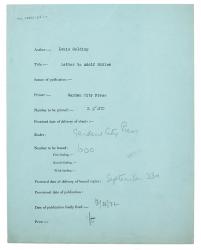 Typescript printing and binding information relating to A Letter to Adolf Hitler page 1 of 1