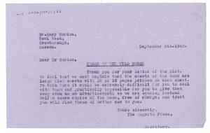 Image of typescript letter from The Hogarth Press to Mary Gordon (05/09/1940) page 1 of 1