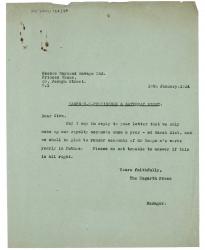 Image of typescript letter from Margaret West to Raymond Savage (16/01/1934) page 1 of 1