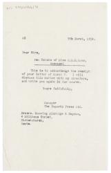 Image of typescript letter from The Hogarth Press to Mooring, Aldridge & Haydon (09/03/1954) page 1 of 1