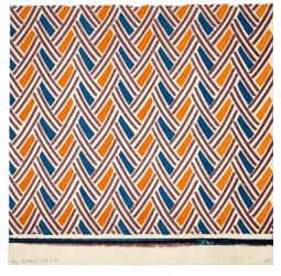 image of paper orange and blue patterned paper sample enclosed with letter (image of letter not available)