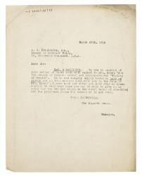 Image of typescript letter from The Hogarth Press to the League of Nations Union (29/03/1926) page 1 of 1