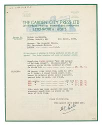 Image of typescript letter from The Garden City Press Ltd to The Hogarth Press (09/03/1934) page 1 of 2 