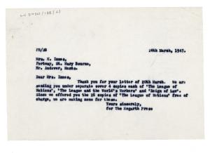 Image of typescript letter from Piers Raymond to Kathleen Innes (24/03/1947) page 1 of 1
